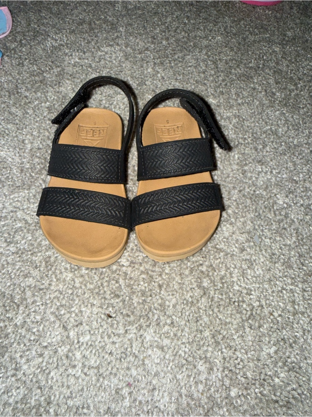 Kids Black Strap Sandals with Tan Footbed